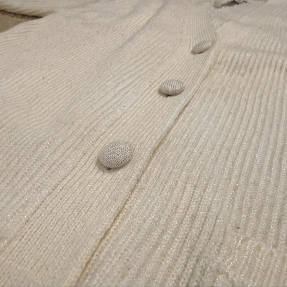 Yarnworks Cream Ribbed Cardigan Sweater Large Button Front Pockets Cozy - Picture 7 of 8